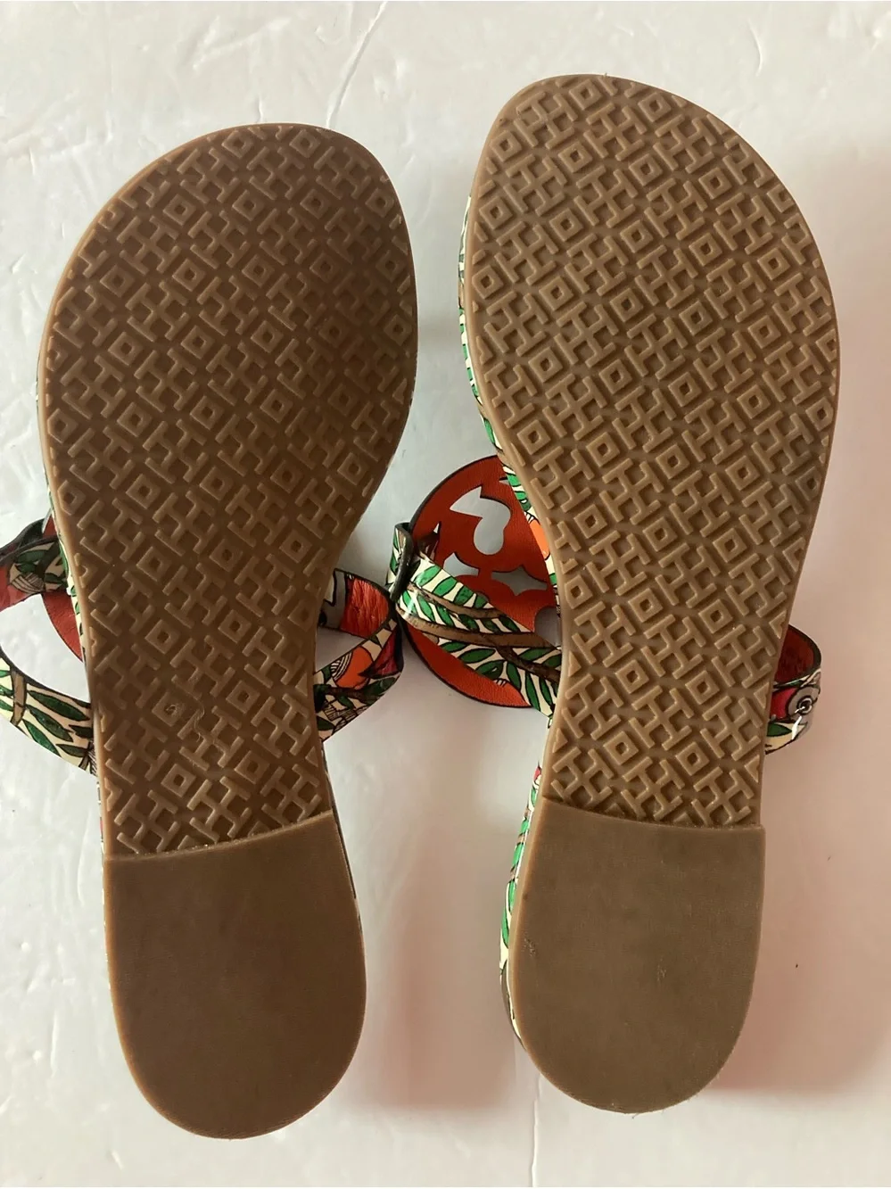 Tory Burch SZ 7 Rare Edition Peacock Print Slide Sandals in Green, Blue.